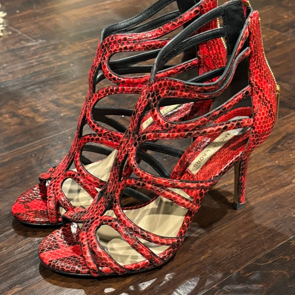 Micheal Kors Red Snakeskin Heels